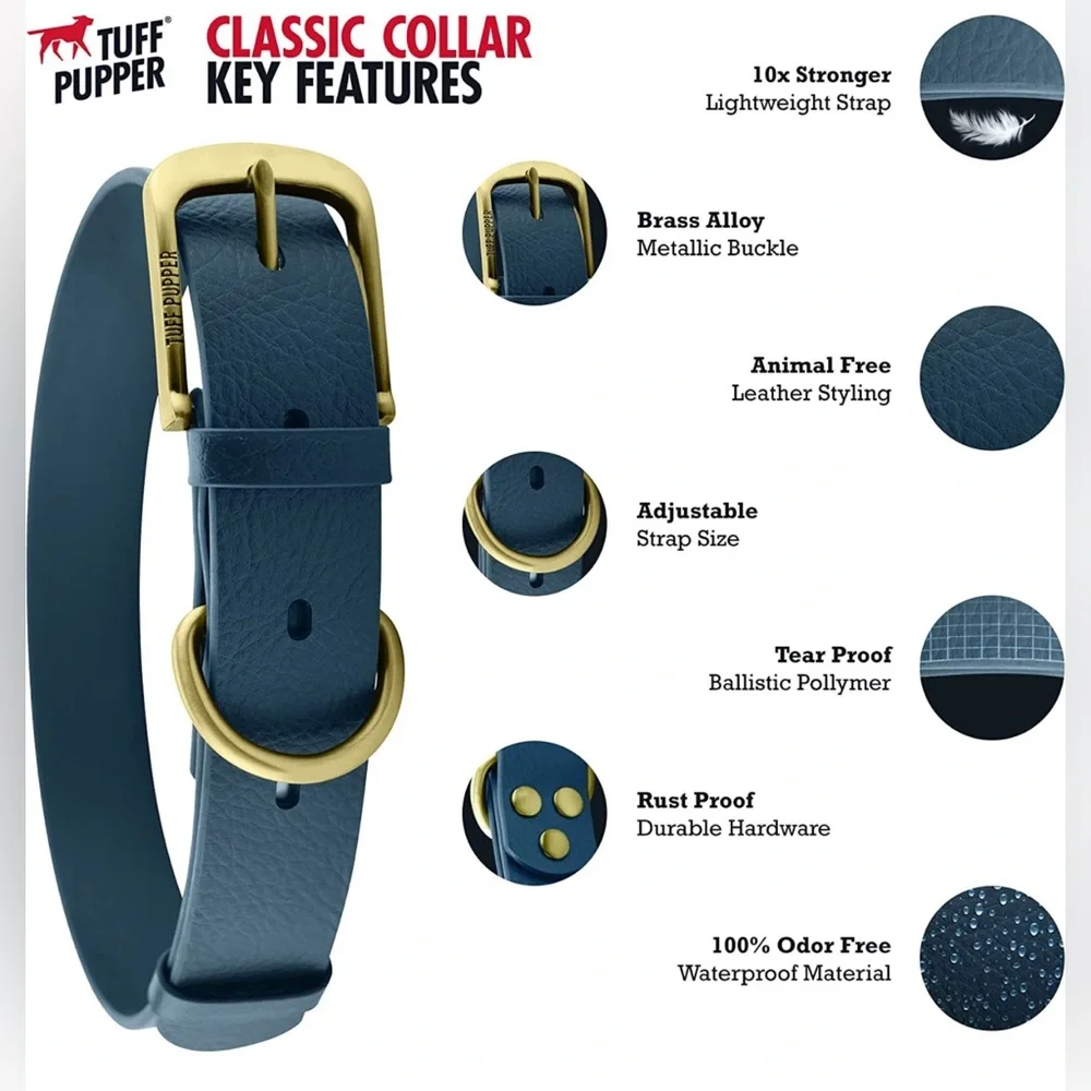 New Tuff Pupper Classic Dog Collar Blue Small